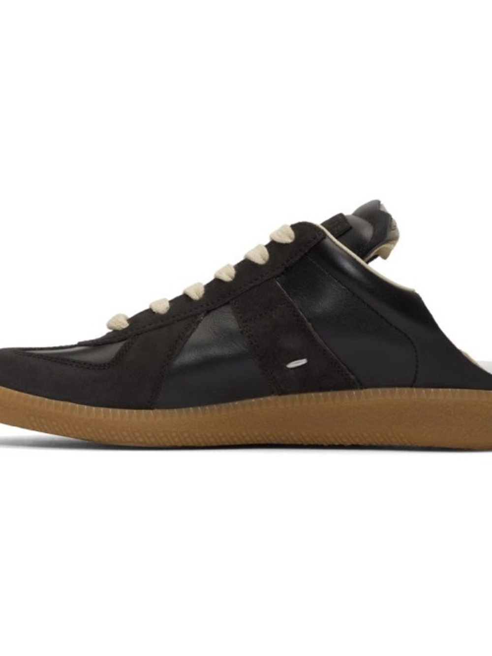 MM6 Maison Martin Margiela Black Leather & Brown Suede Sneakers with Gum Sole